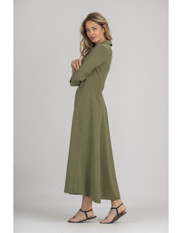 ROBE LONGUE  JADE EN LIN TENCEL VERT KAKI