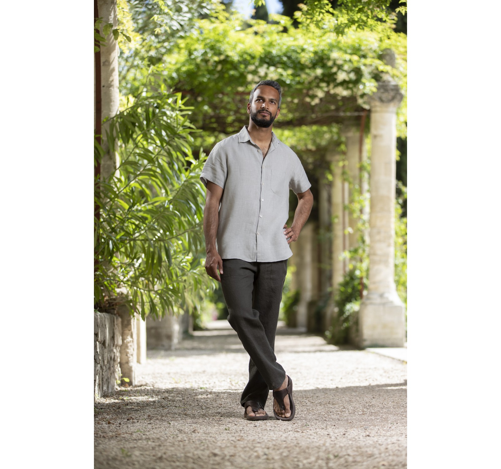 CHEMISE  MATHIS EN LIN VERT D'EAU MANCHES COURTES ET PANTALON LIN