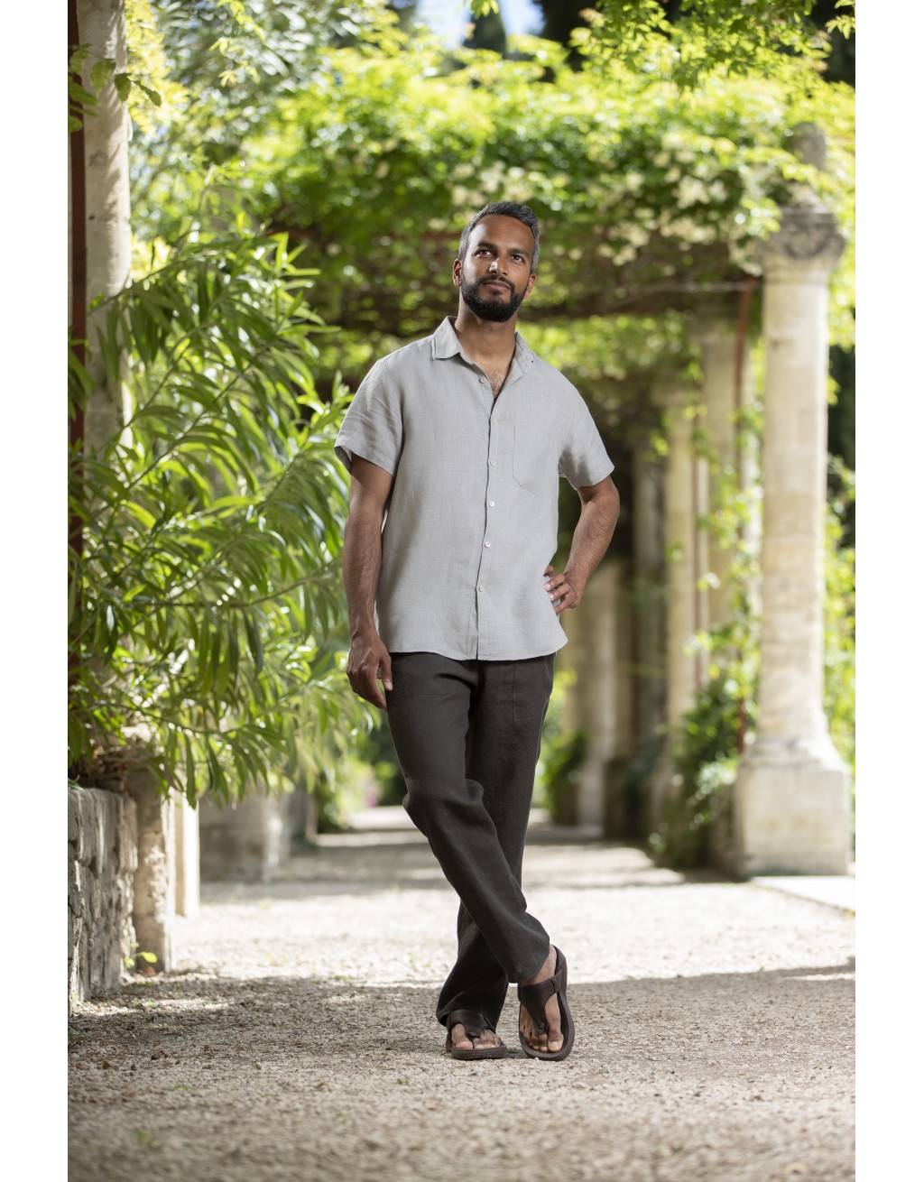 CHEMISE  MATHIS EN LIN VERT D'EAU MANCHES COURTES ET PANTALON LIN