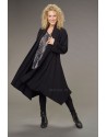 MANTEAU ADELE LONG DESTRUCTURE EN  LIN ET LAINE COULEUR NOIR ET TUNIQUE ALAYA IMPRIME