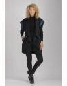 GILET VESTE ALICE SANS MANCHES EN LIN LAINE BICOLORE NOIR ET BLEU INDIGO AVEC PANTALON JUPE CULOTTE COULEUR INDIGO EN LIN EPAIS