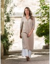 TUNIQUE EN LIN TENCEL BEIGE AYA  SUR PANTALON EN LIN BLANC