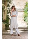 TUNIQUE EN LIN NATUREL FICELLE AYA  SUR PANTALON EN LIN BLANC