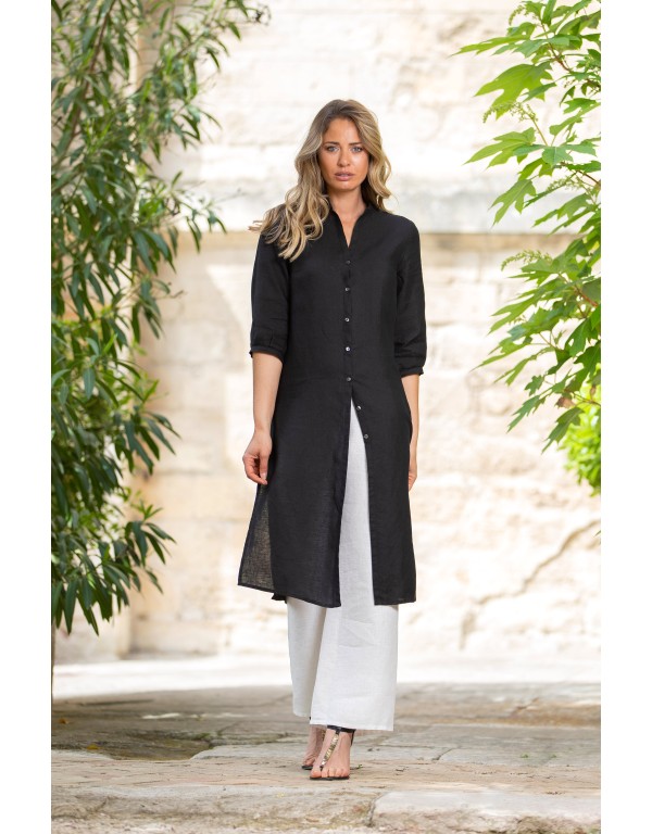 ENSEMBLE NOIR TUNIQUE EN LIN   AYA  SUR PANTALON EN LIN