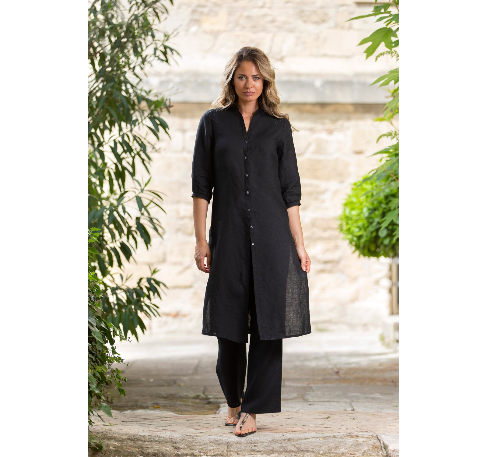 ENSEMBLE NOIR TUNIQUE EN LIN   AYA  SUR PANTALON EN LIN