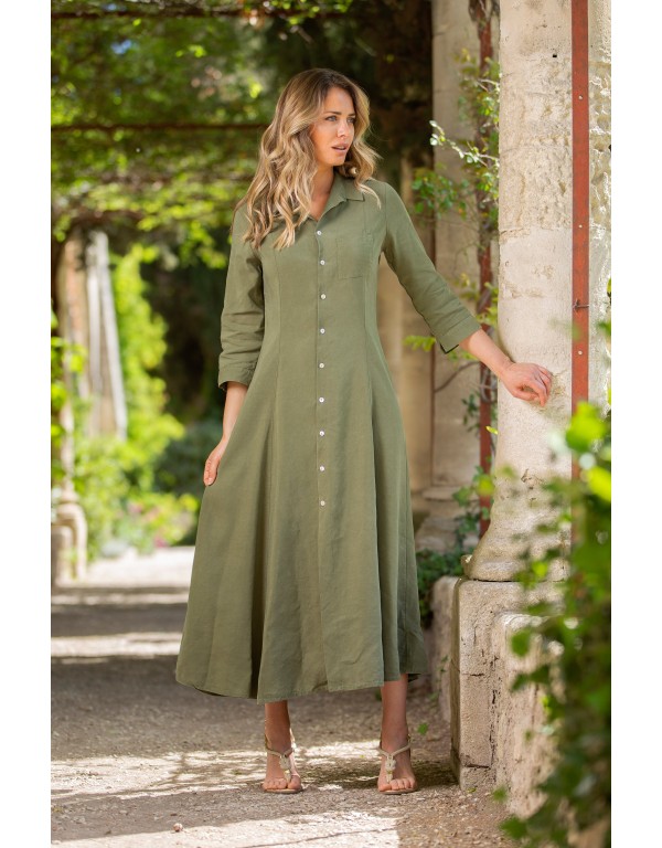 ROBE LONGUE  JADE EN LIN TENCEL VERT KAKI
 Taille-Taille 1