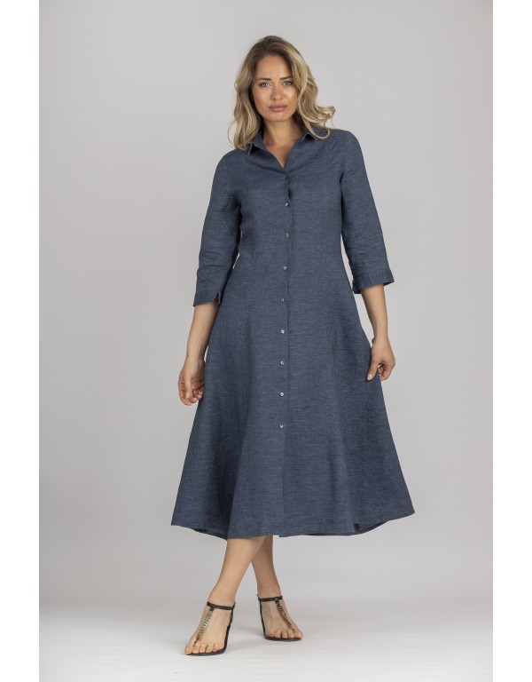 ROBE LONGUE  JADE EN LIN CHAMBRAY BLEU JEAN