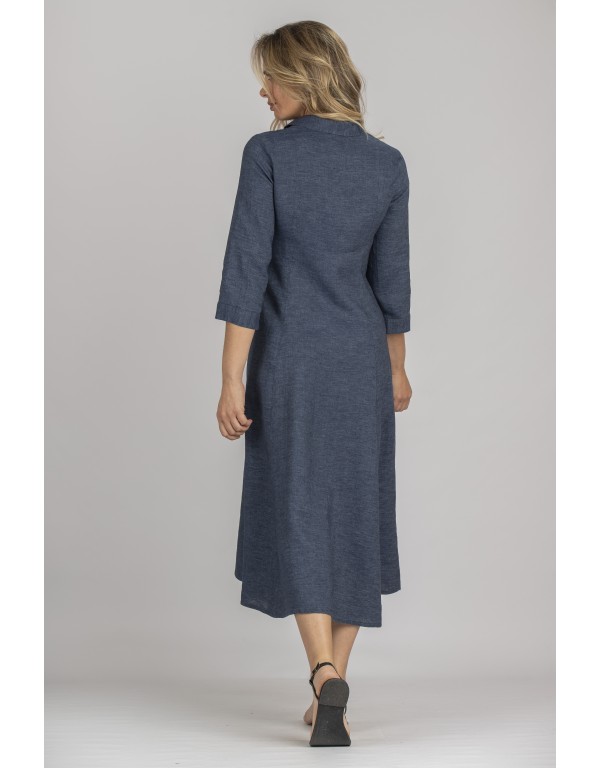 ROBE LONGUE  JADE EN LIN CHAMBRAY BLEU JEAN