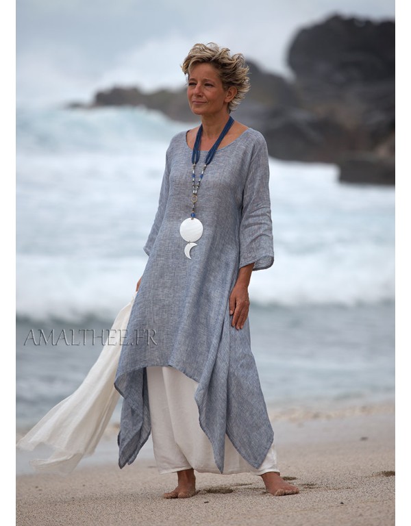 TUNIQUE ELKE EN VOILE DE LIN BLEU CHAMBRAY
 Taille-Taille 1