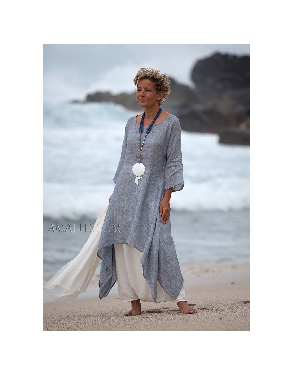 TUNIQUE ELKE EN VOILE DE LIN BLEU CHAMBRAY