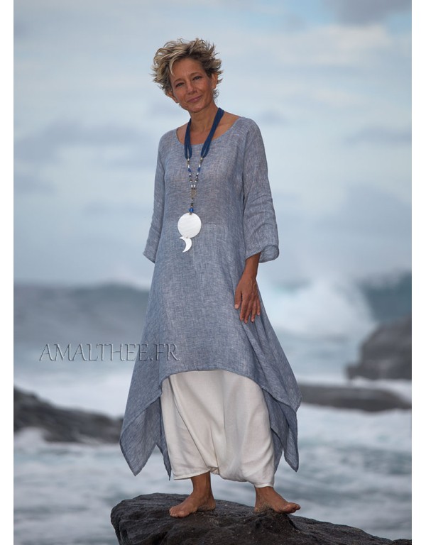 TUNIQUE ELKE EN VOILE DE LIN BLEU CHAMBRAY