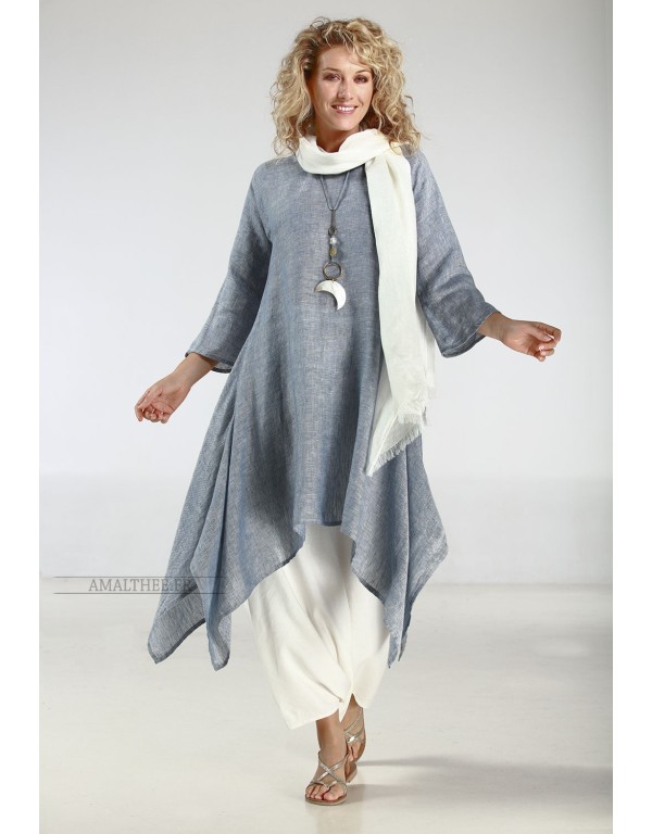 TUNIQUE ELKE EN VOILE DE LIN BLEU CHAMBRAY